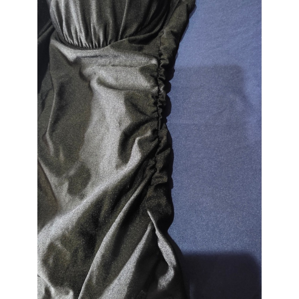 Marilyn Monroe Black 1x Halter One‎ Piece Swimsuit Gold Chain Ruched Swim Dress - Picture 3 of 13